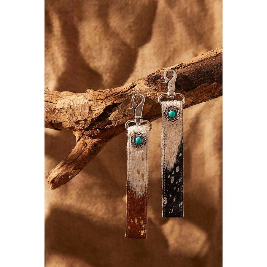 Concho Delight Hair-On Key Fob - Brown & White