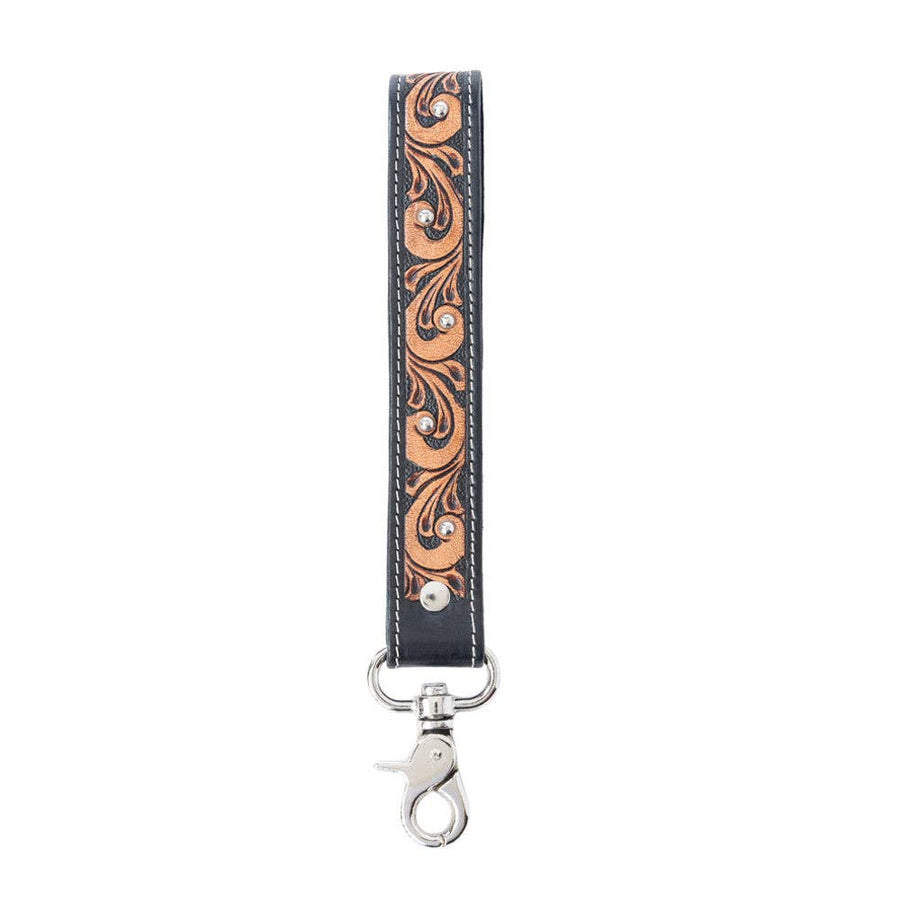 Western Whirl Hand-Tooled Leather Key Fob