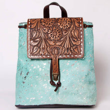 Turquoise Cowhide Tooled Leather Backpack — product image 2
