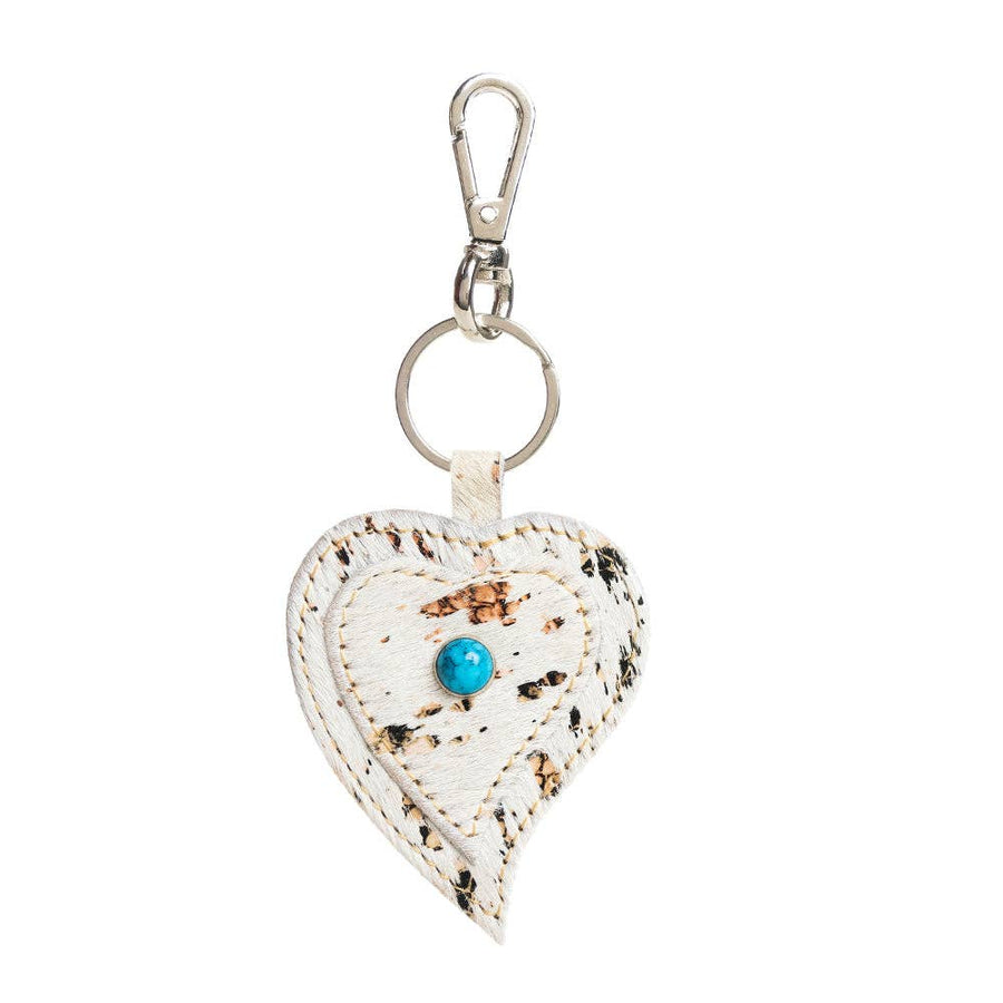 Heart's Love Hair-On Key Fob - Brown & White