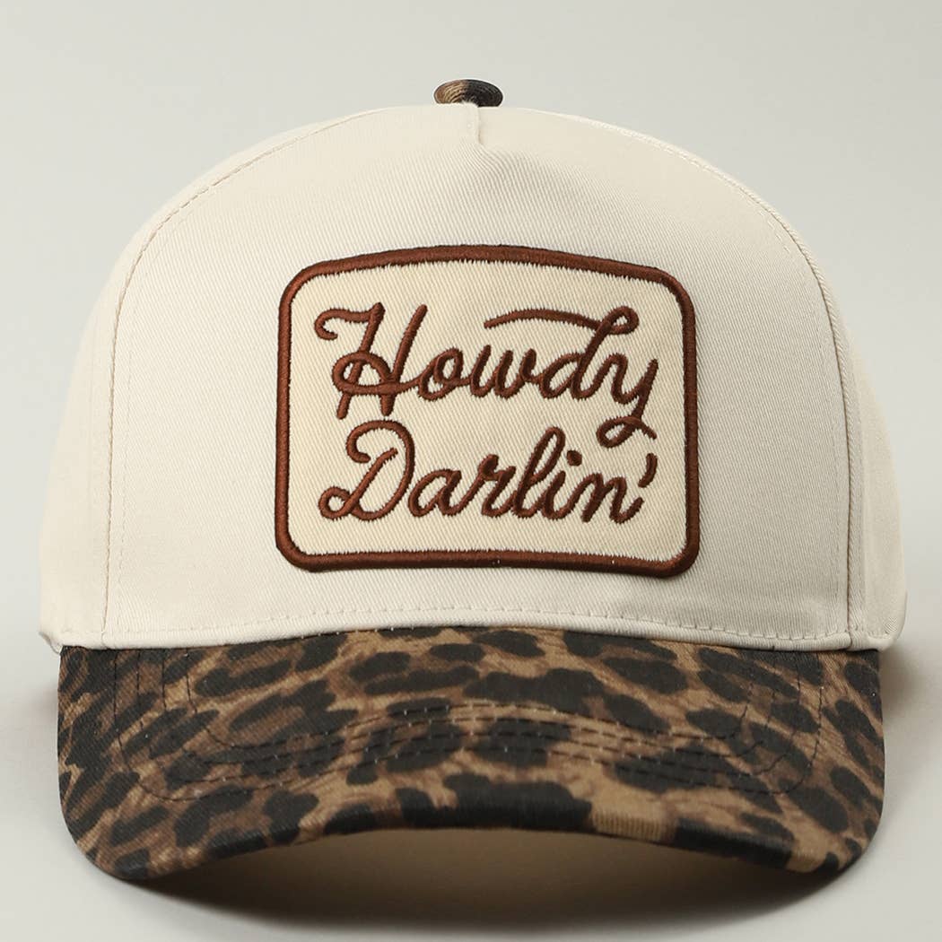 Howdy Darlin' Leopard Brim Trucker Hat - Beige