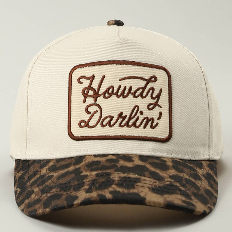 Howdy Darlin' Leopard Brim Trucker Hat - Beige