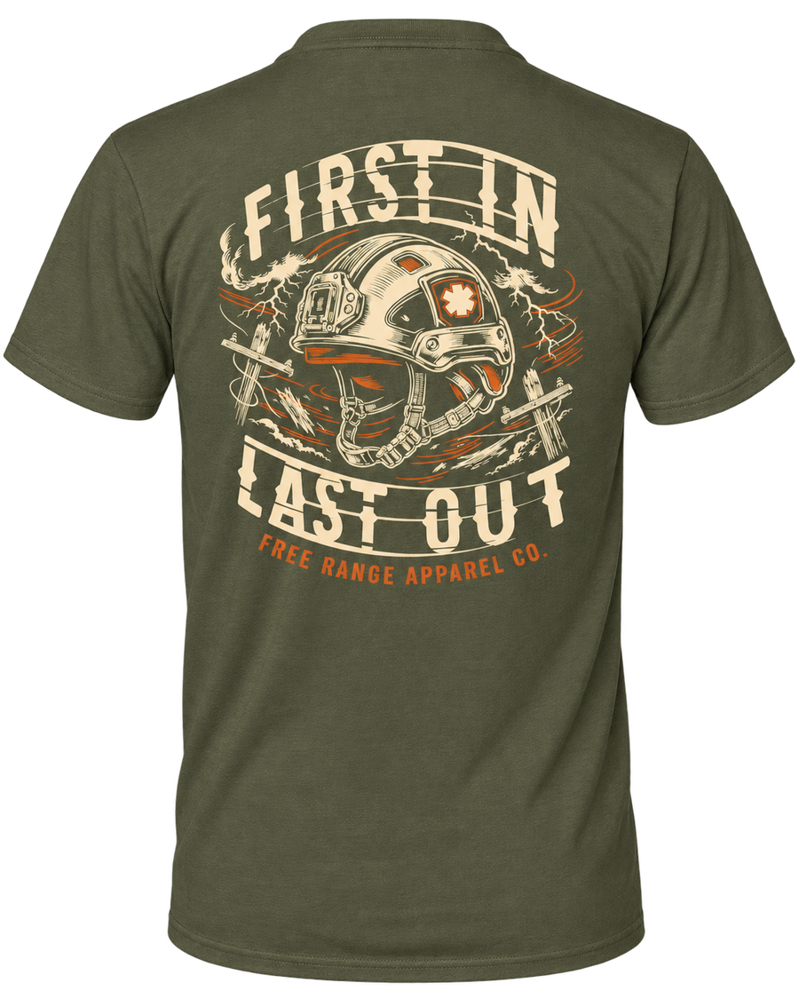 First In. Last Out. - T-Shirt — back view