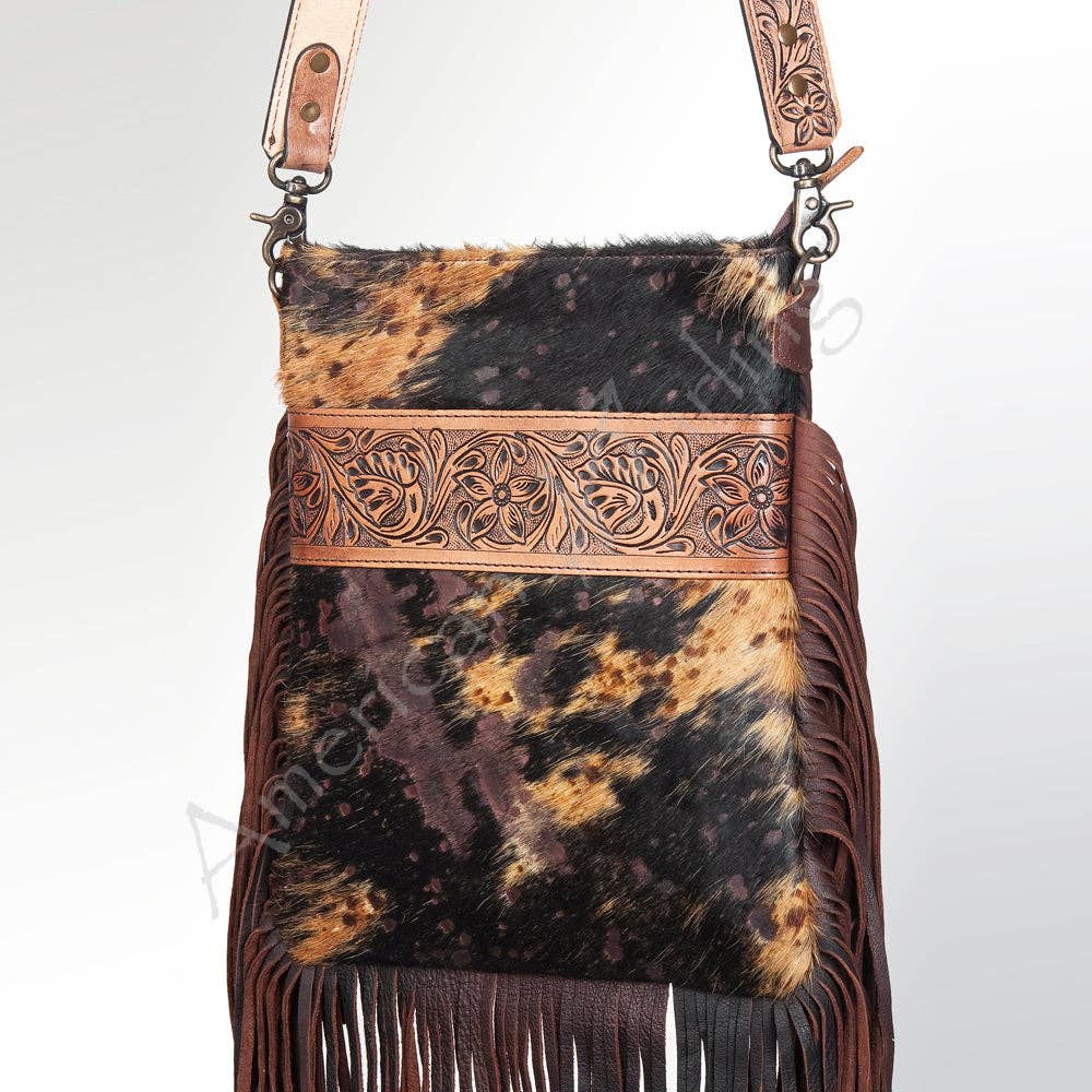 Tooled Cowhide Fringe Crossbody Bag — product image 1