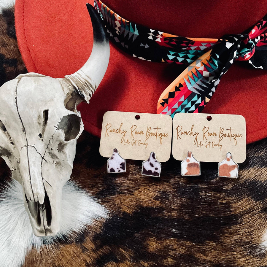 Cow Tag Post Brown Western Earrings